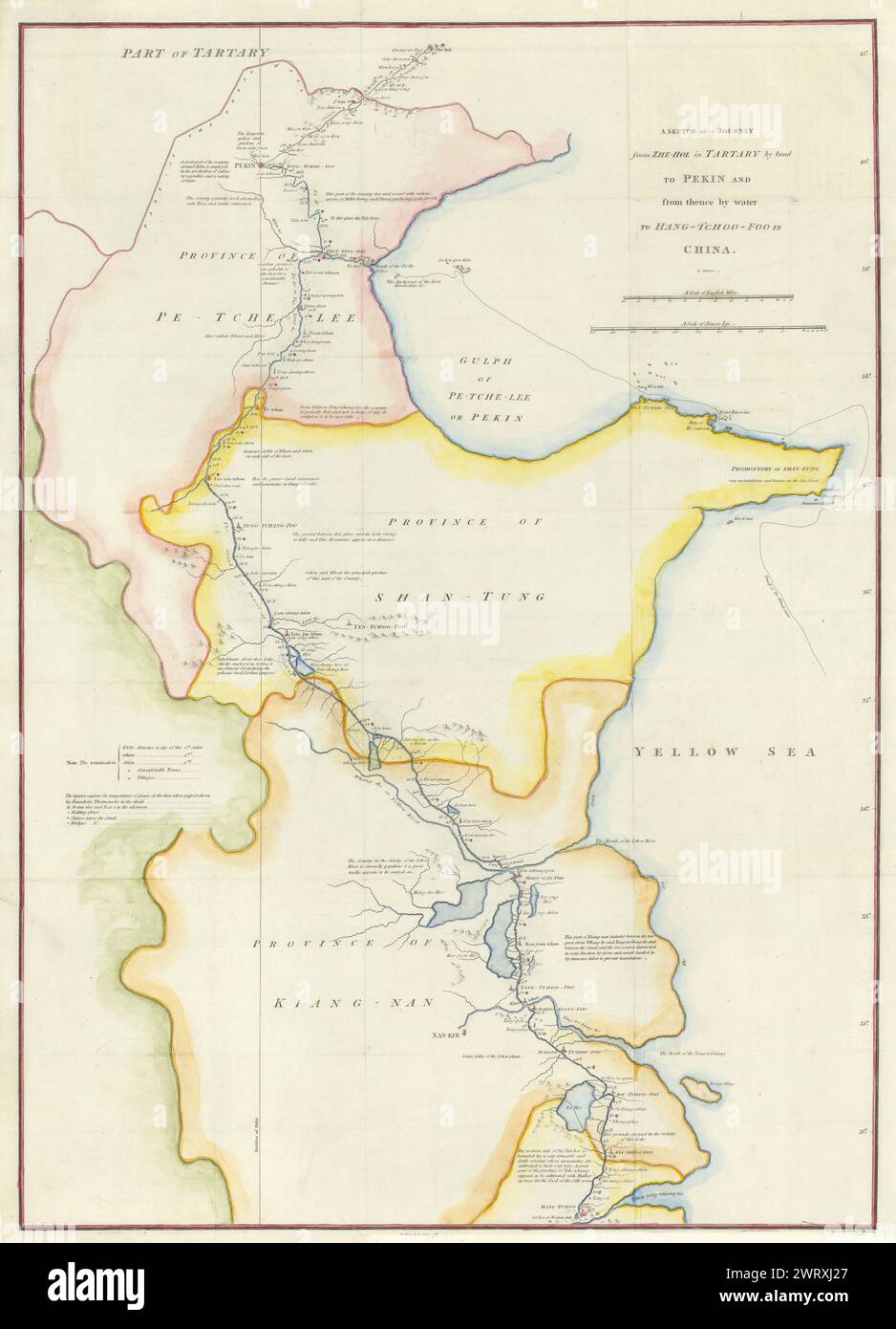 Un voyage… À Pékin &… Par l'eau à Hang-Tchoo-Foo en Chine. BAKER 1797 carte ancienne Banque D'Images