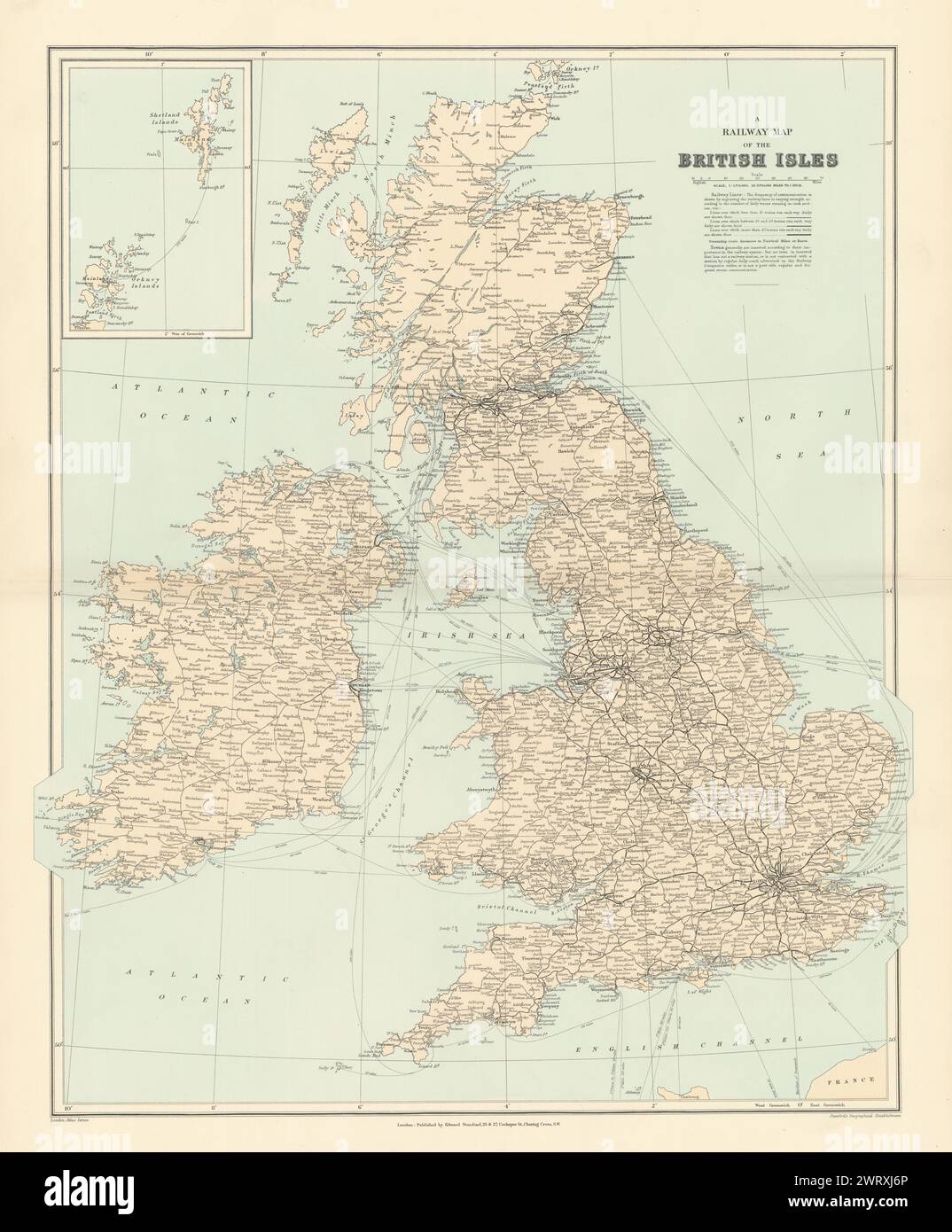 Carte ferroviaire des îles britanniques. Angleterre Irlande Écosse pays de Galles. STANFORD 1896 Banque D'Images