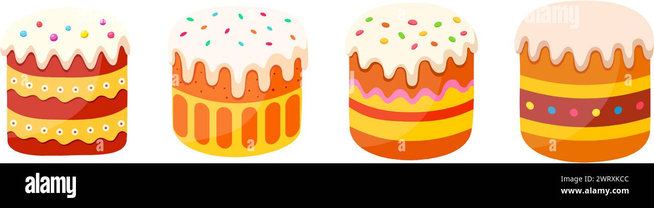 Ensemble de gâteaux de Pâques. Pain sucré traditionnel de Pâques. Dessert festif. Symbole chrétien religieux. Conception plate. Illustration vectorielle. Illustration de Vecteur