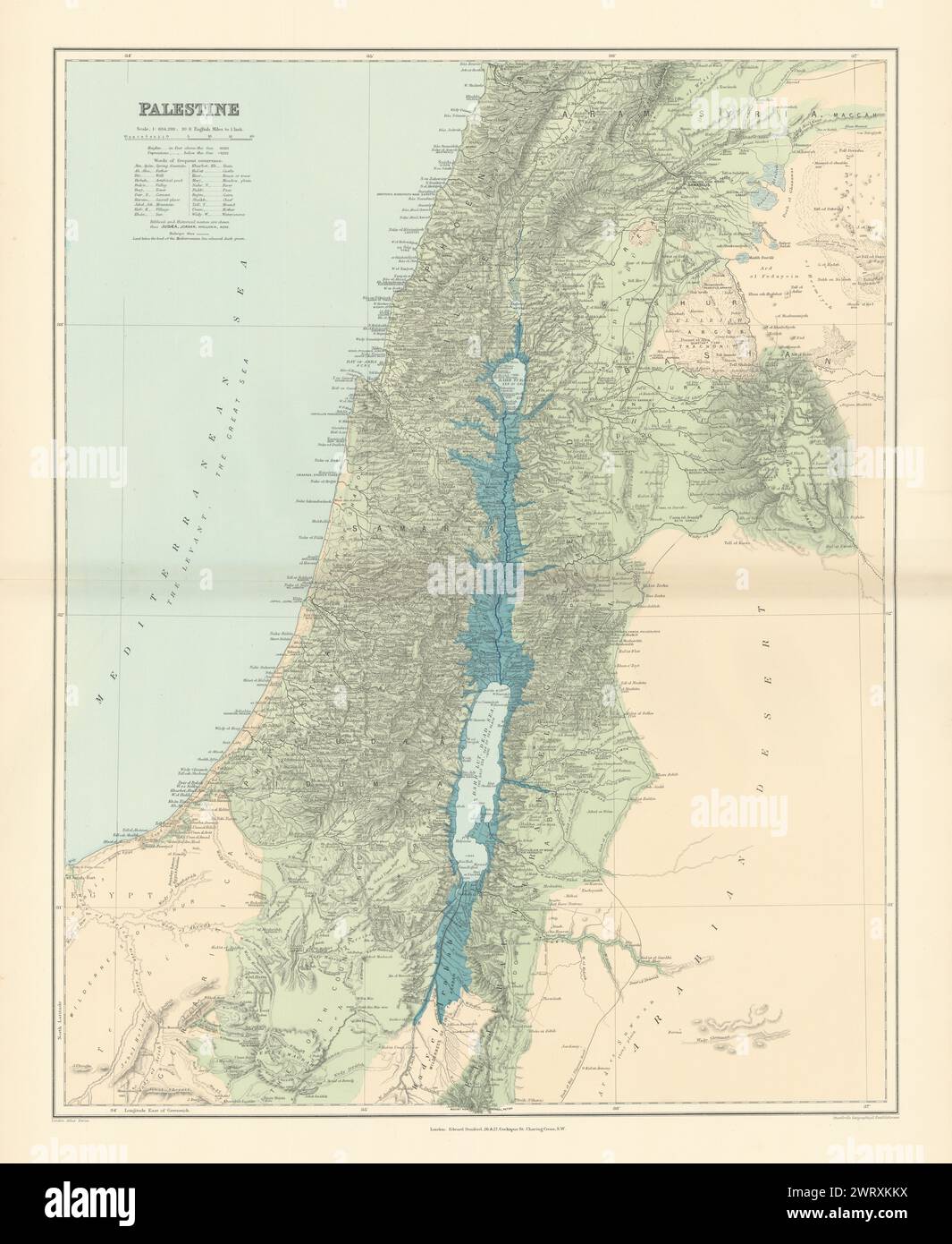 Terre Sainte de Palestine Israël. Les noms historiques et bibliques. 1896 STANFORD ancienne carte Banque D'Images