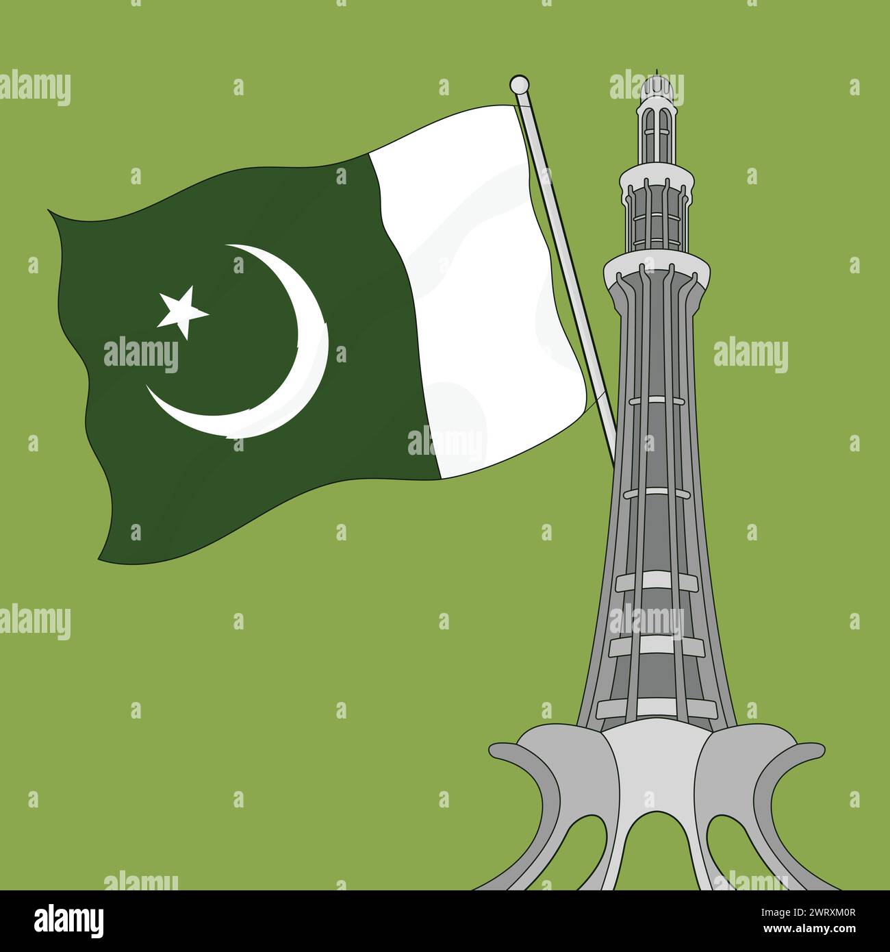 Pakistan Day vector Minar e Pakistan 23rd March Vector illustration Icon Pakistan Day Lahore Minar Vector Pakistan Resolution Illustration de Vecteur