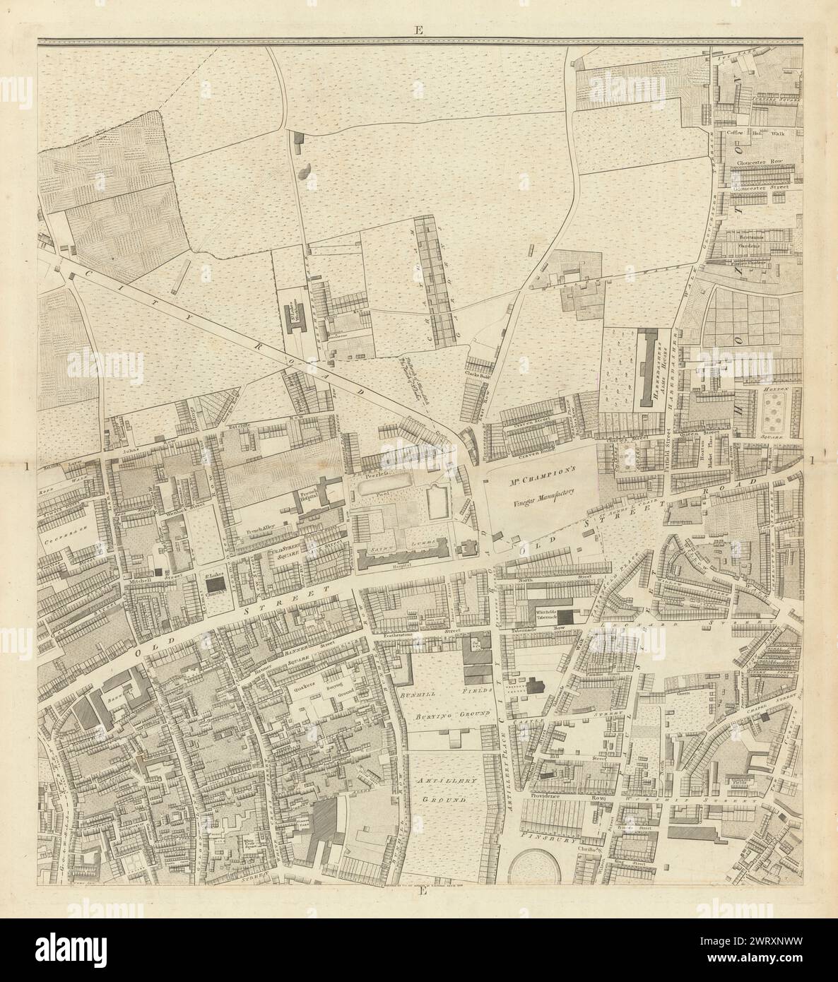 Horwood London E1 Old Street Hoxton City Road Finsbury Bunhill Fields 1799 carte Banque D'Images