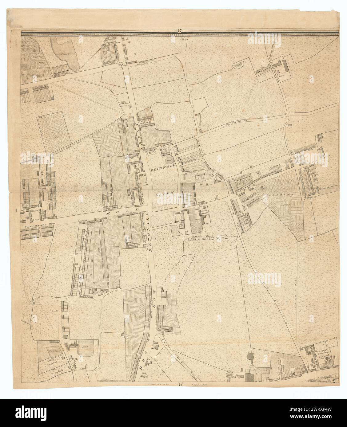 Horwood/Faden London G1 Bethnal Green Globe Town Cambridge Heath 1807 carte ancienne Banque D'Images