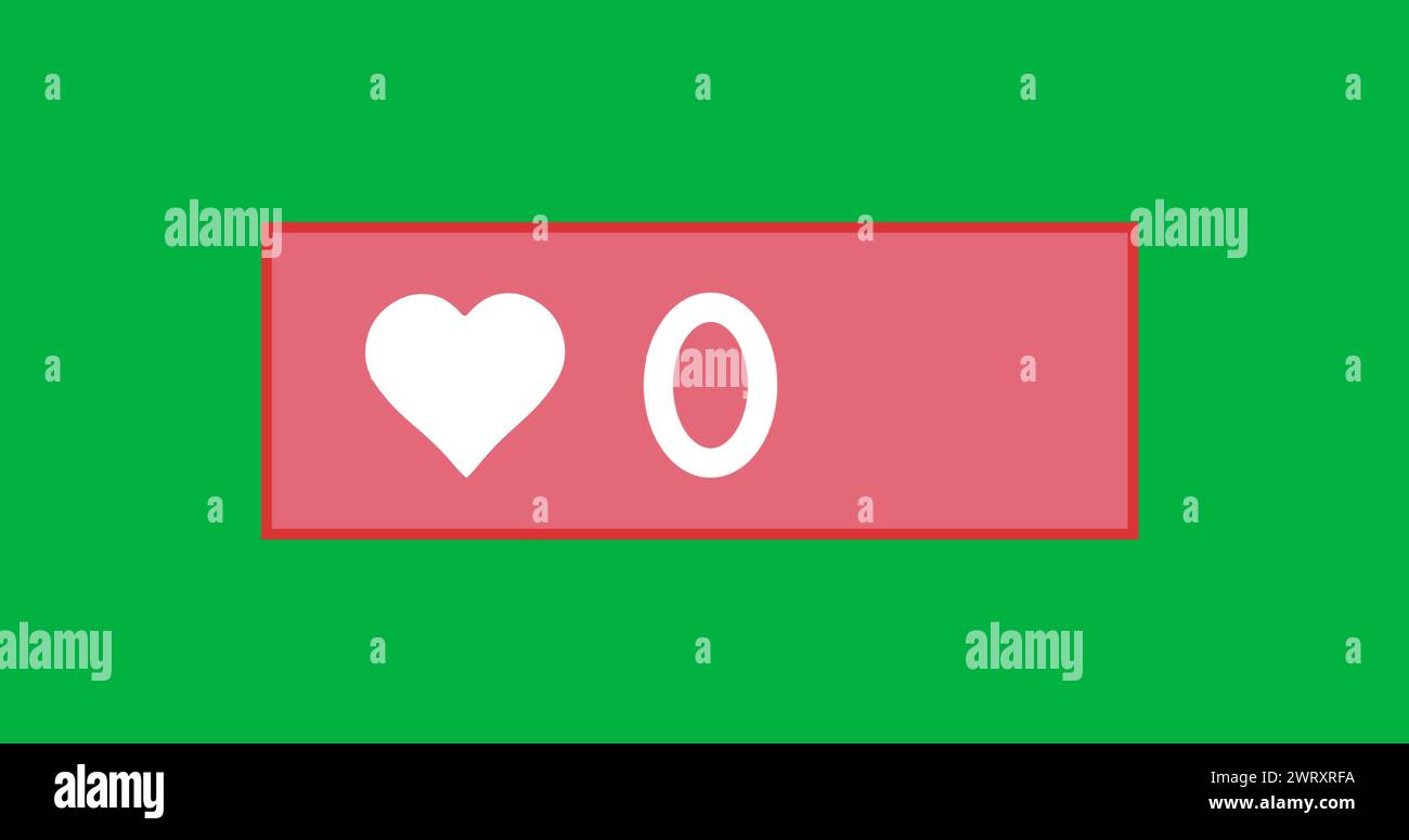 Image numérique d'une icône de coeur augmentant en nombre sur un fond vert 4k Banque D'Images