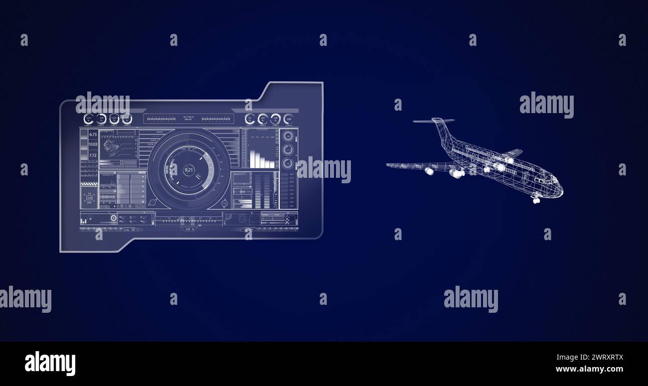 Image du dessin d'avion 3d avec balayage de l'oscilloscope et traitement des données Banque D'Images