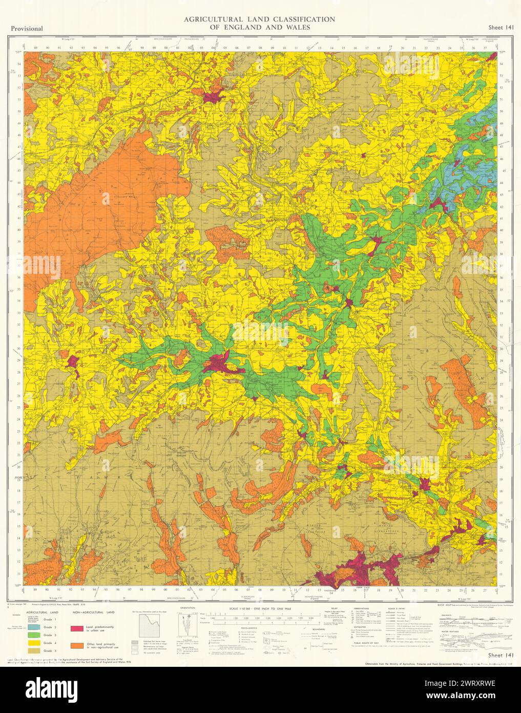 Classification des terres agricoles 141 Brecon Beacons. Wye. Carte Mynydd Epynt 1975 Banque D'Images