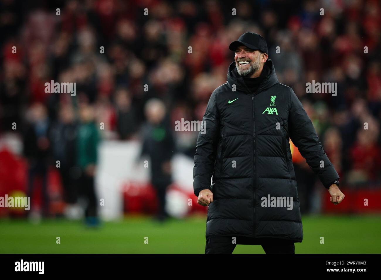 LIVERPOOL, Royaume-Uni - 14 mars 2024 : l'entraîneur de Liverpool, Jurgen Klopp, célèbre la 16e manche de l'UEFA Europa League entre le Liverpool FC et le Sparta Prague au stade Anfield (crédit : Craig Mercer/ Alamy Live News) Banque D'Images