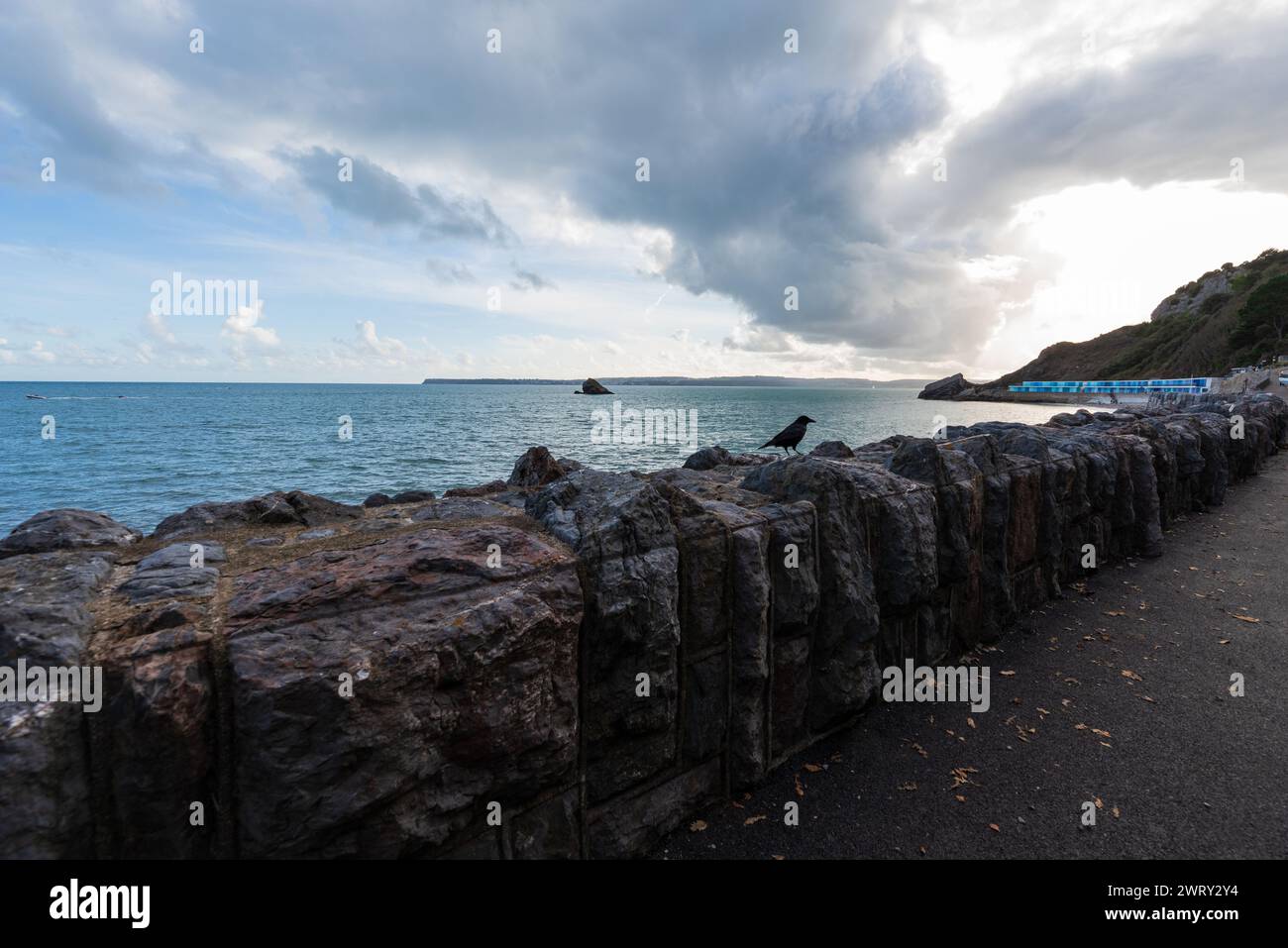 Belle vue à Meadfoot Beach, Torquay, Devon, Royaume-Uni Banque D'Images