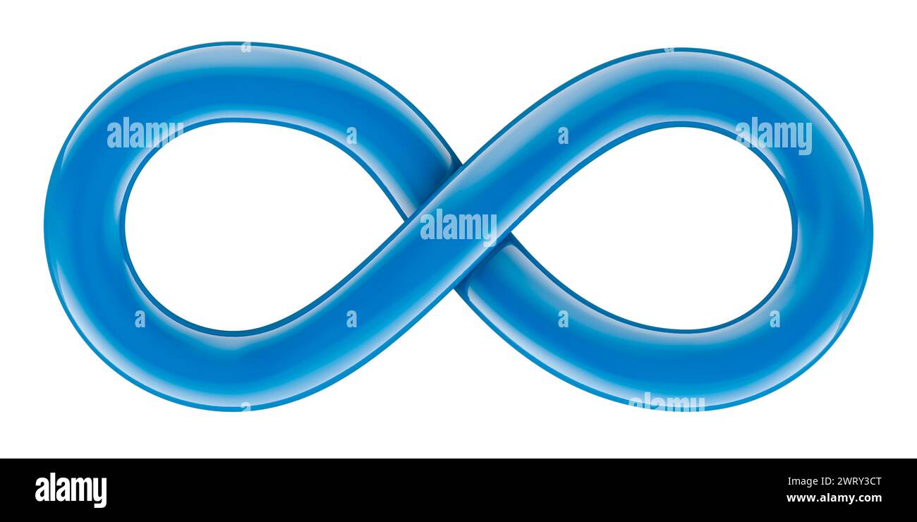 Symbole d'infini bleu, rendu 3D isolé sur fond blanc Banque D'Images