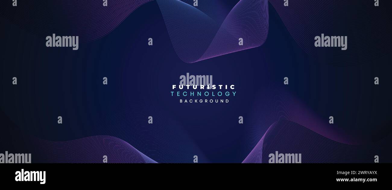 Bannière de technologie numérique Résumé lignes d'ondulation violet et bleu fond. Bleu marine ou dégradé rose avec technologie future forme géométrique diagonale Illustration de Vecteur