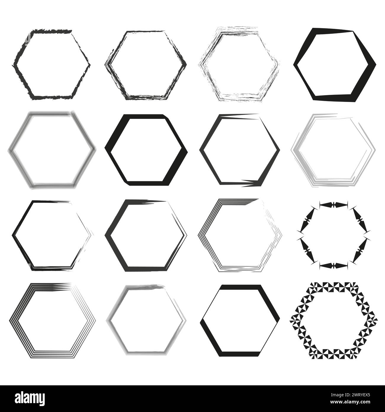 Un assortiment de cadres hexagonaux dans différents styles et coups de pinceau. Illustration vectorielle. SPE 10. Illustration de Vecteur