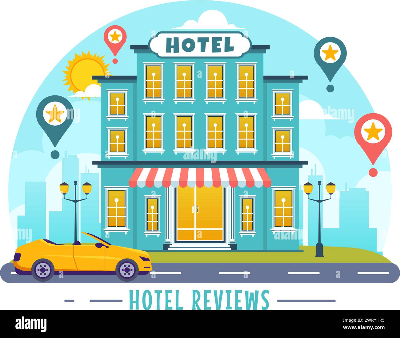 Hotel Reviews illustration vectorielle avec service de notation, satisfaction de l'utilisateur au client évalué, produit ou expérience dans fond de dessin animé plat Illustration de Vecteur