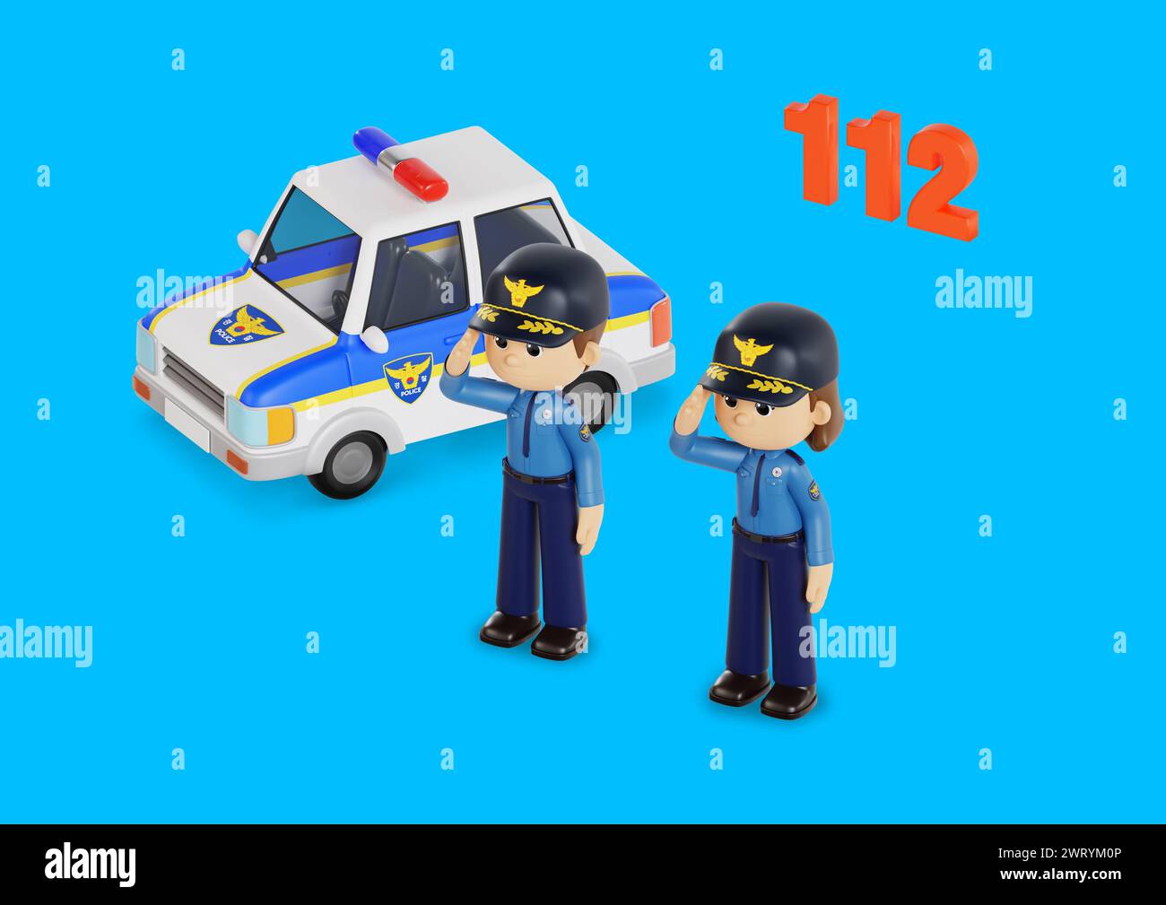 Saluant les flics et les voitures de police graphiques 3D. Banque D'Images