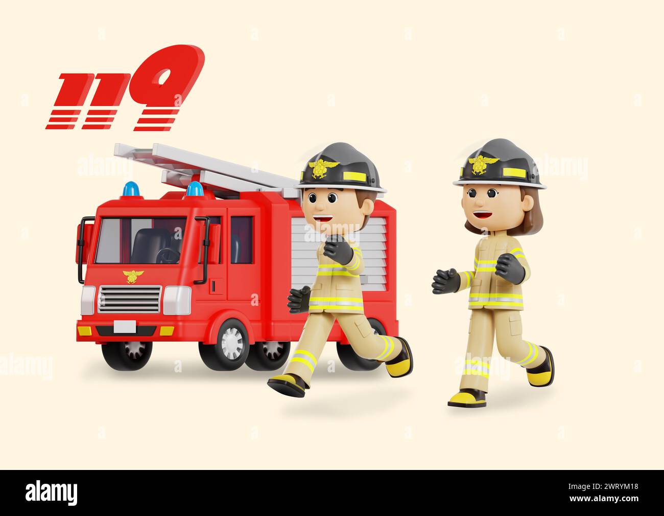 graphiques 3d de camions de pompiers et de pompiers signalés et expédiés Banque D'Images