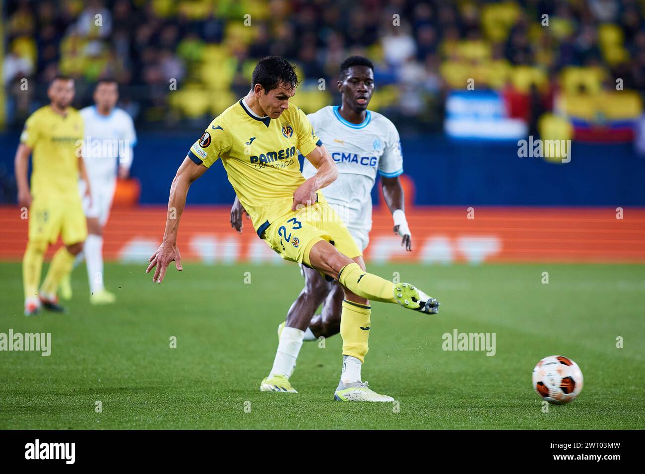 Aissa Mandi de Villarreal lors de l'UEFA Europa League, Round of 16, match de 2e manche entre Villarreal CF et l'Olympique de Marseille le 14 mars 2024 à l'Estadio de la Ceramica à Villarreal, Espagne Banque D'Images