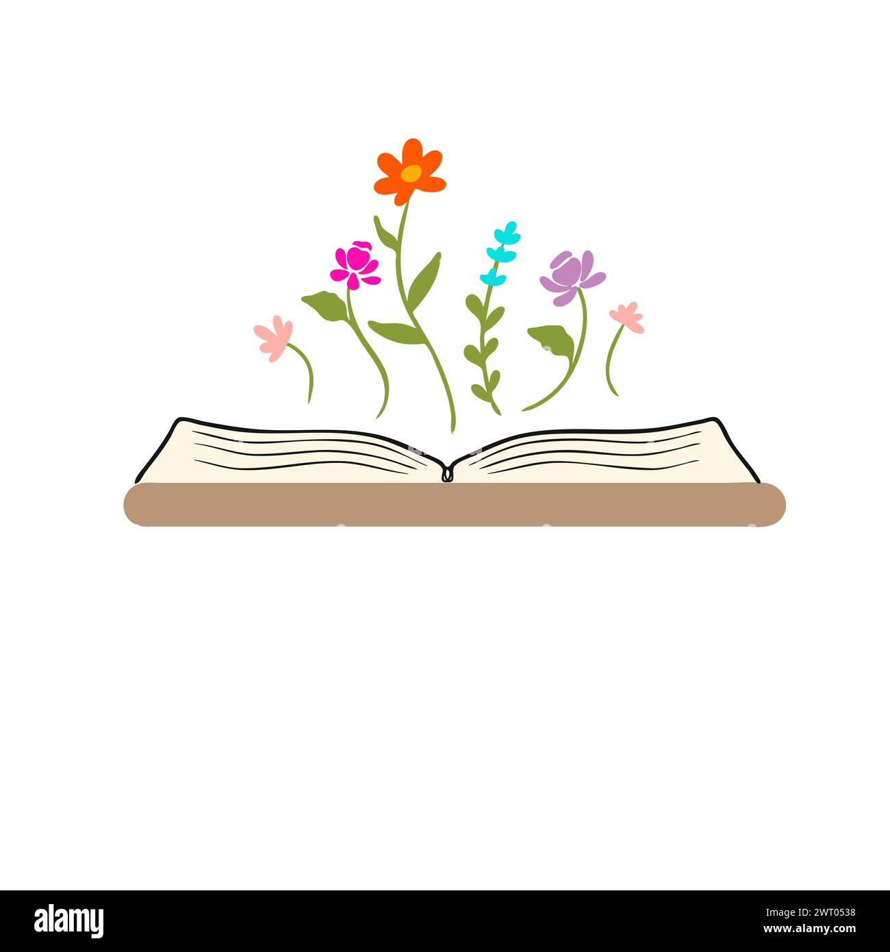 Illustration clipart florale de prairie fleurie à livre ouvert Illustration de Vecteur