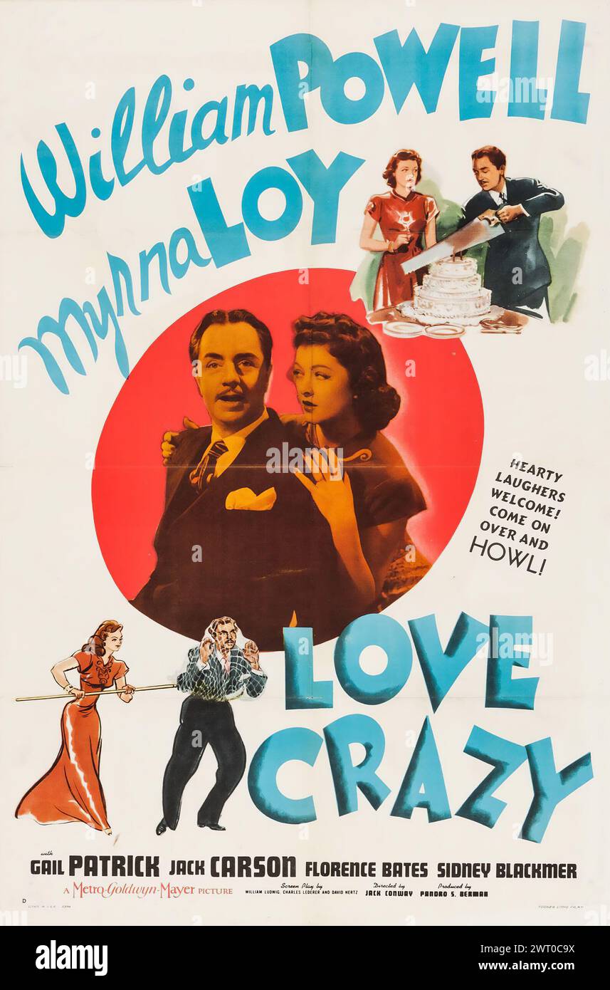 Love Crazy (MGM, 1941). Affiche One Sheet film feat William Powell et Myrna Loy Banque D'Images