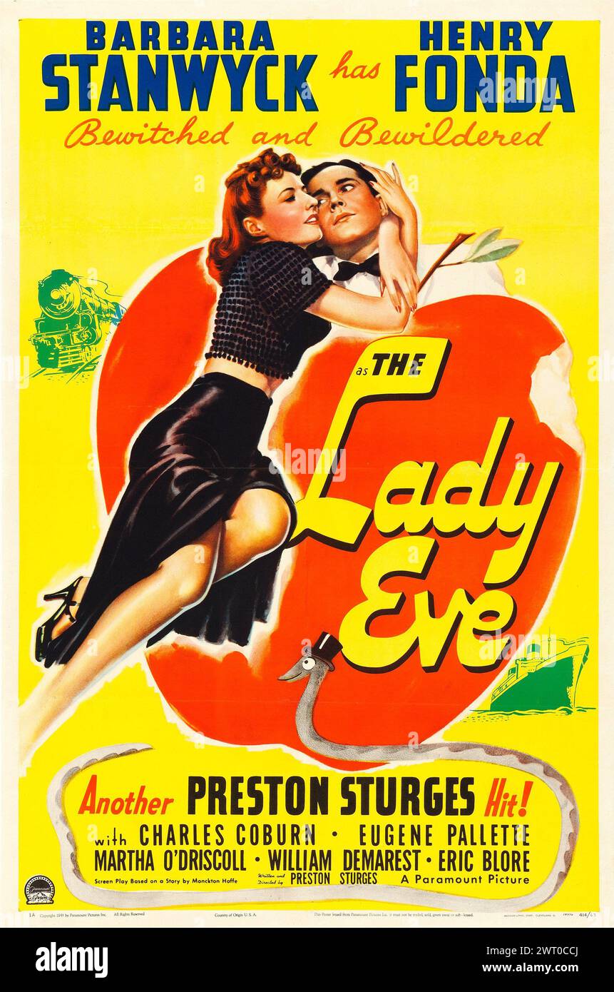 Affiche du film pour la sortie américaine du film de 1941 The Lady Eve feat Barbara Stanwyck et Henry Fonda - un autre succès de Preston Sturges Banque D'Images
