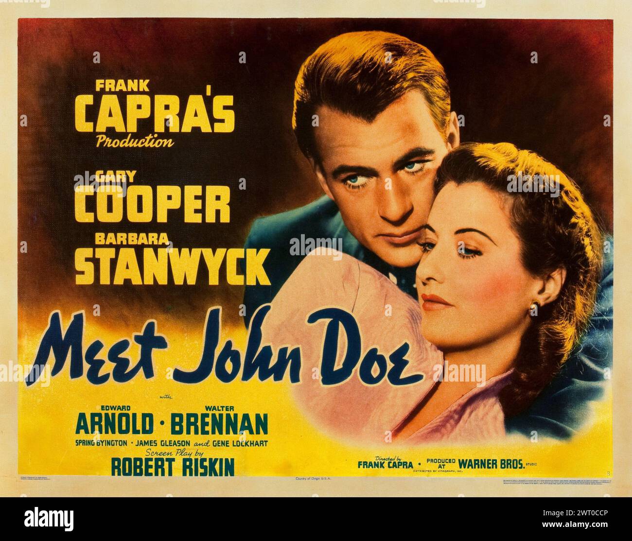 Frank Capra's Meet John Doe (Warner Brothers, 1941). Affiche de film vintage. Style B avec les stars de cinéma des années 1940 Gary Cooper et Barbara Stanwyck Banque D'Images