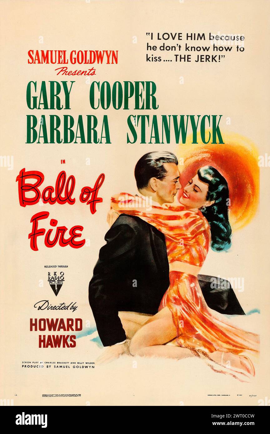Affiche de film pour le film Ball of Fire de 1941. Feat Gary Cooper et Barbara Stanwyck Banque D'Images