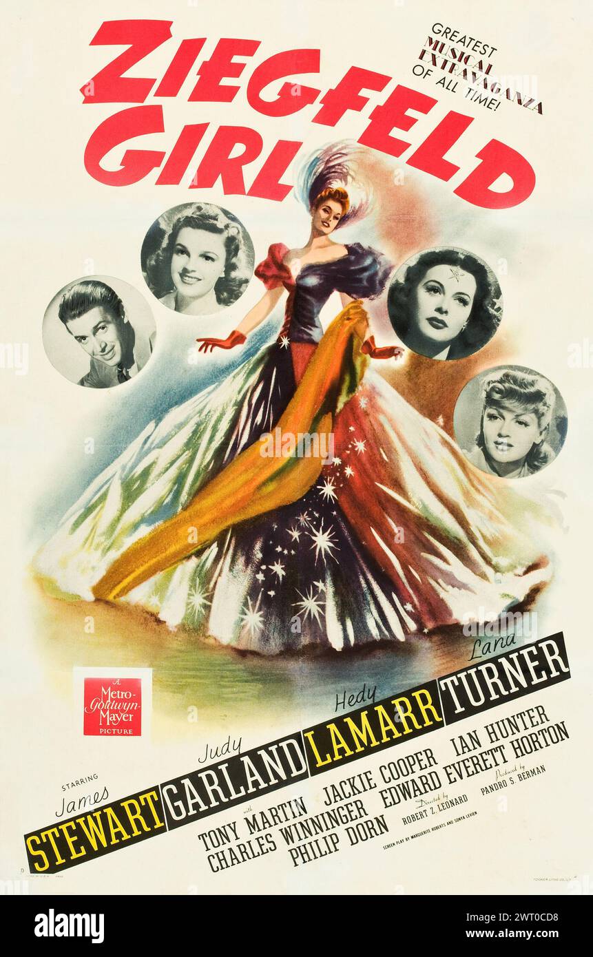 Affiche de film ancienne - Ziegfeld Girl (MGM, 1941) James Stewar, Judy Garland, Hedy Lamarr, Lana Turner Banque D'Images
