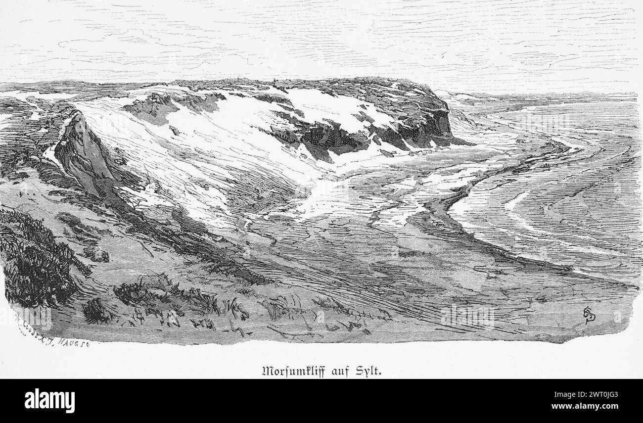 Morsumkliff sur Sylt, Frise du Nord, mer du Nord, côte, plage, dunes, Schleswig-Holstein, Allemagne, illustration historique 1880 Banque D'Images