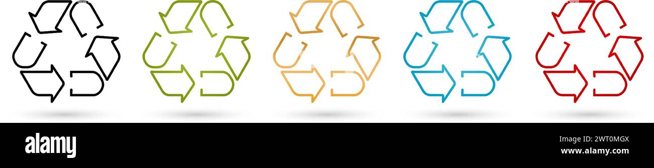 Illustration d'un plan de recyclage définir des flèches circulaires pour les emballages étiquette produits entreprise ou entreprise, interface utilisateur conçoit des emballages, collages Illustration de Vecteur