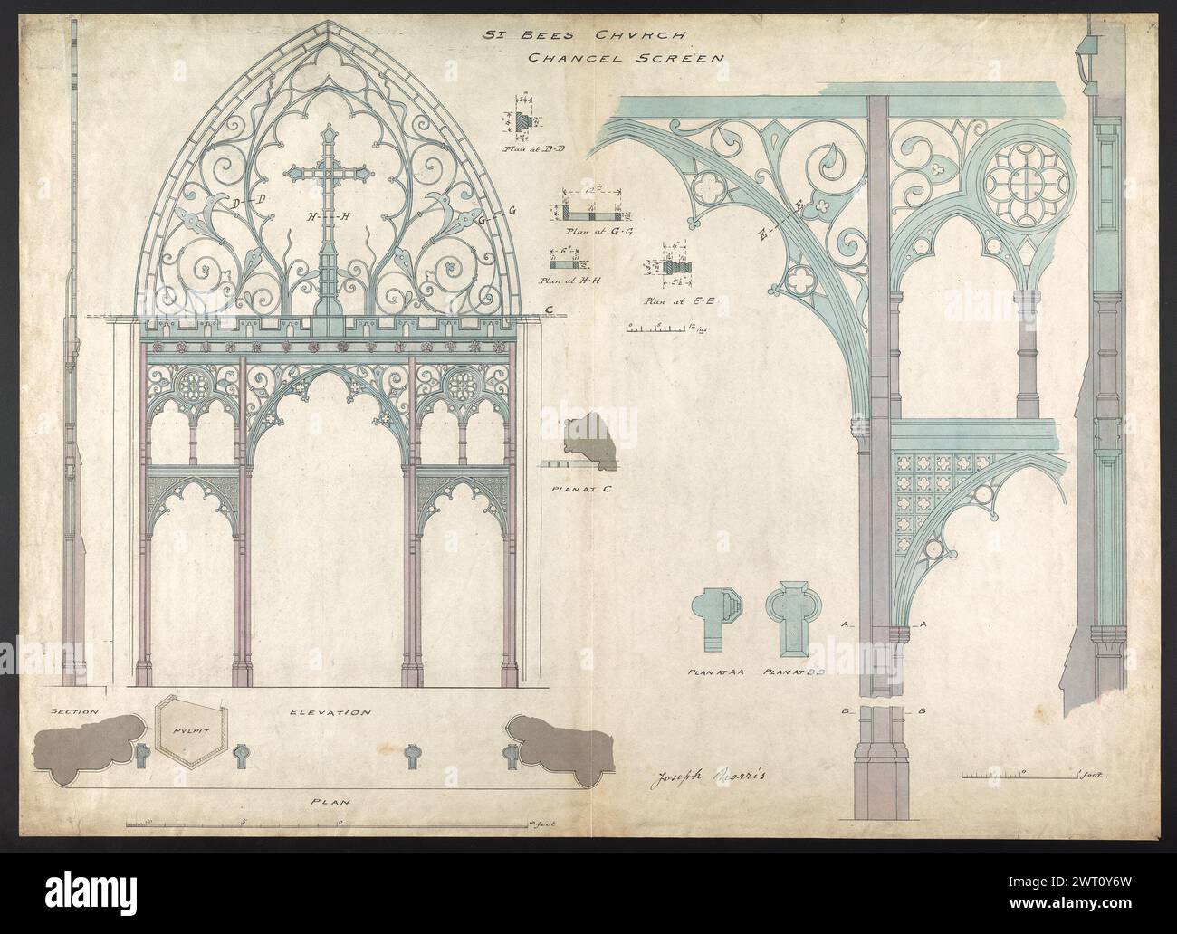 Prog Bees Church Cumberland : Furniture, vers 1886-1887. Butterfield, William vers 1886-1887 Une sélection largement représentative de dessins pour la construction et la fabrication de dessins, représentant les différents types de commissions que Butterfield a reçues et illustrant son travail dans la promotion du renouveau gothique. Sont également inclus des estimations ainsi que des dessins de référence (dessins mesurés) de bâtiments non conçus par Butterfield. William Butterfield (1814-1900) était un architecte britannique connu pour le style gothique renaissance qu'il défend. Il étudie avec E. L. Blackburne et crée son propre cabinet en 1840. A Banque D'Images