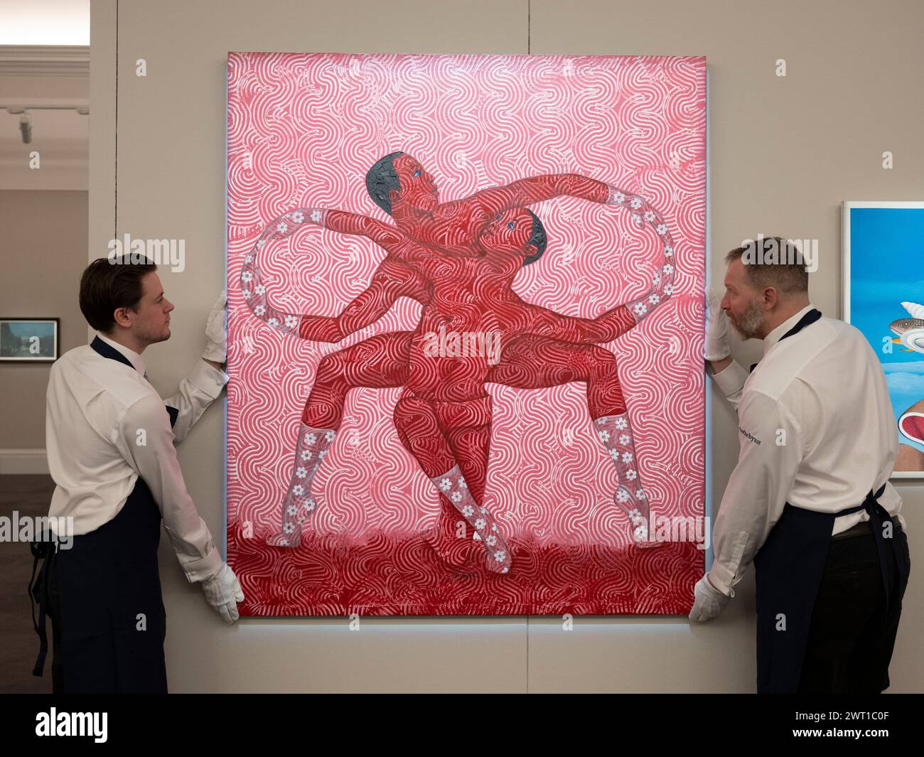 Sotheby's, Londres, Royaume-Uni. 15 mars 2024. Aperçu de la vente en direct Sotheby's Modern & Contemporary African Art qui aura lieu le 21 mars. Les faits saillants incluent : Foster Sakyiamah, Sun Dance, estimation £5 000-7 000. Crédit : Malcolm Park/Alamy Live News Banque D'Images