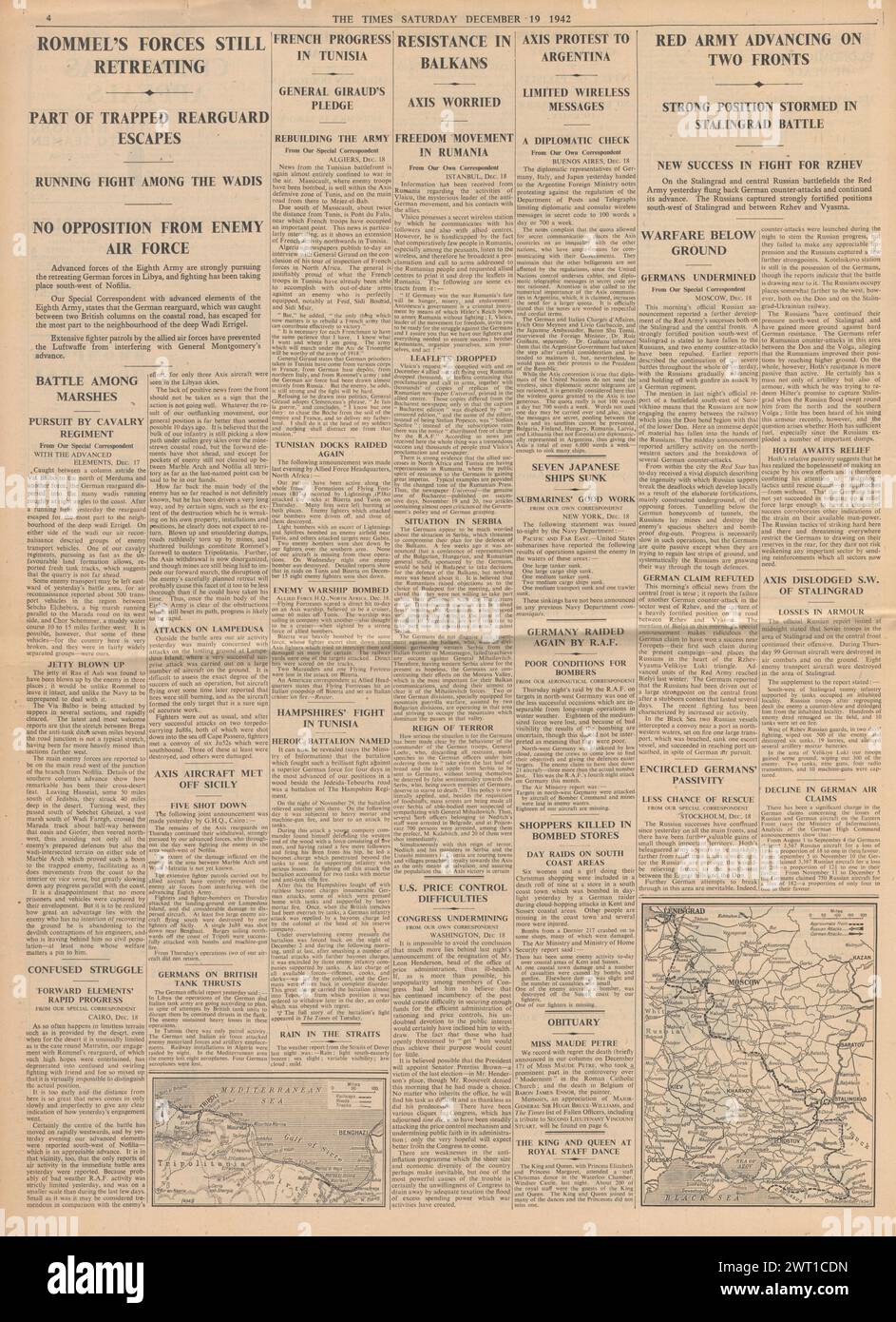 1942 le Times rapporte la bataille pour l'Afrique du Nord et la bataille de Stalingrad Banque D'Images