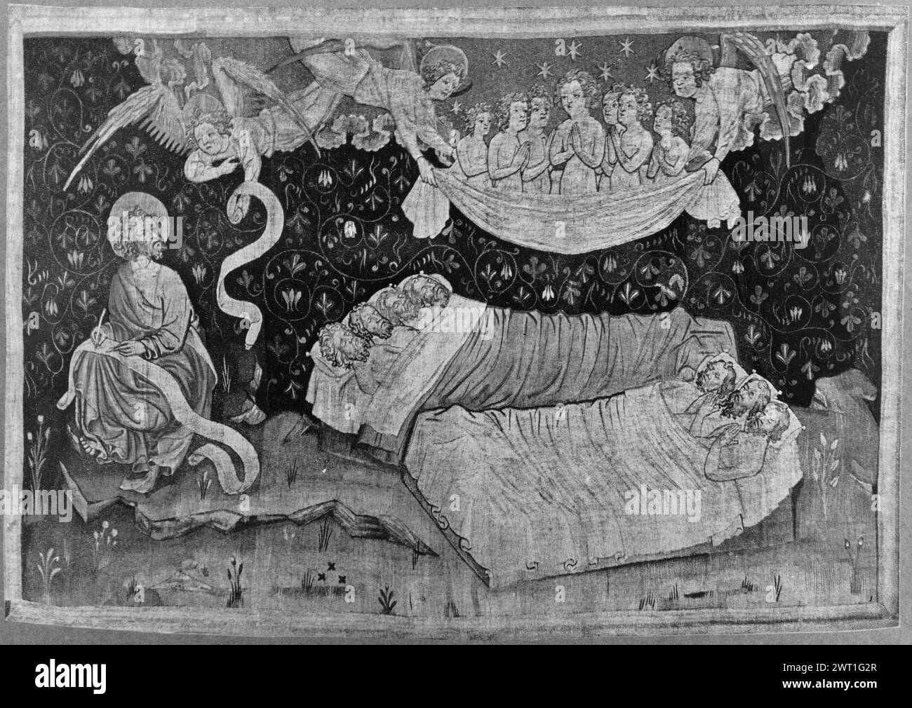 Angers Apocalypse. Bondol, Jean (pays-Bas (avant 1600), acte.1368-1381) (auteur du dessin) [peintre] c. 1375-1382 tapisserie dimensions : H 4,5 x l 103 m tapisserie matériaux/techniques : culture inconnue : Sud des pays-Bas propriété histoire : commandé par Louis I, duc d'Anjou. France, Maine-et-Loire, Angers, Château d'Angers. Collection des tapisseries. Banque D'Images