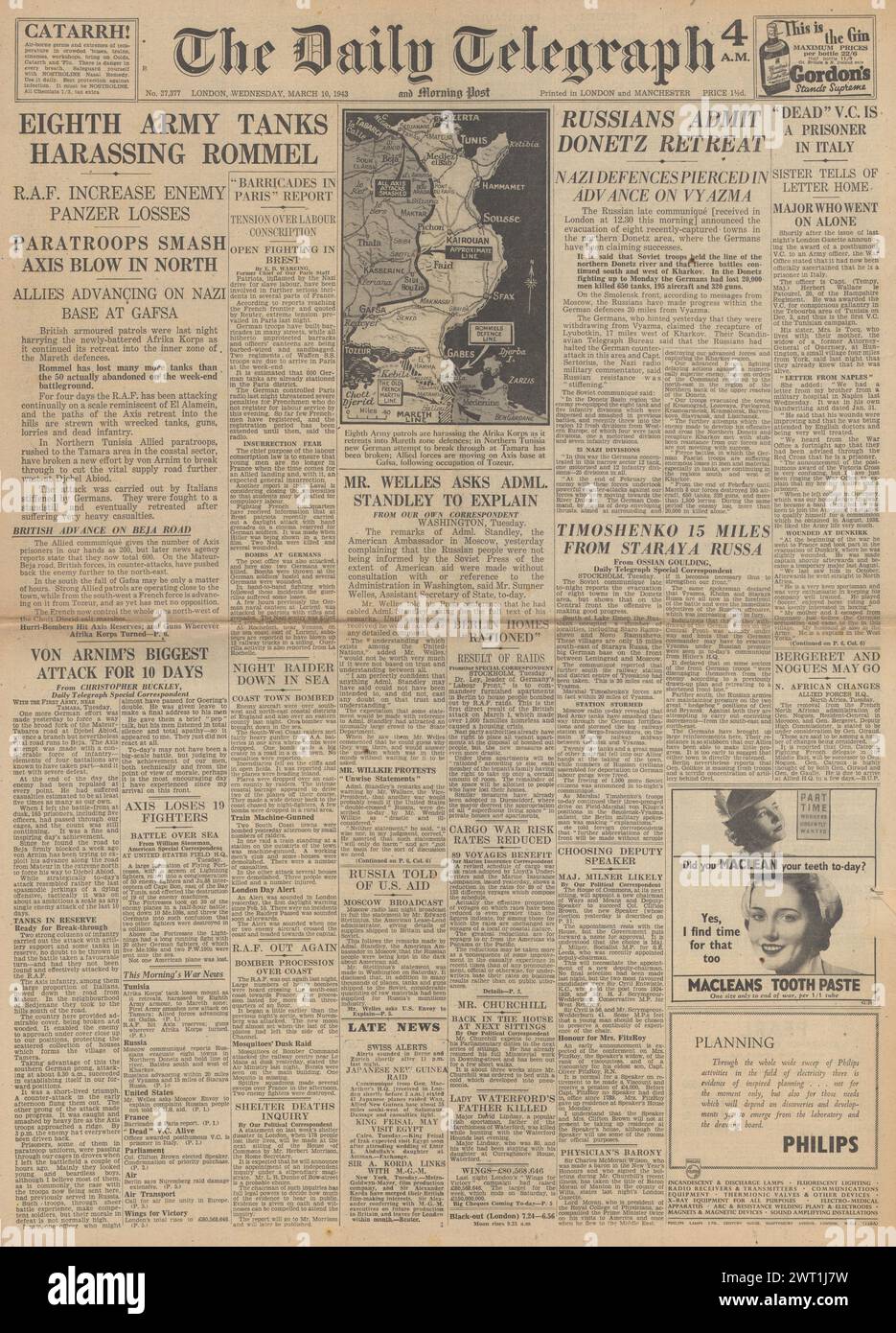 1943 le Daily Telegraph en première page sur la bataille de Kharkov et ...