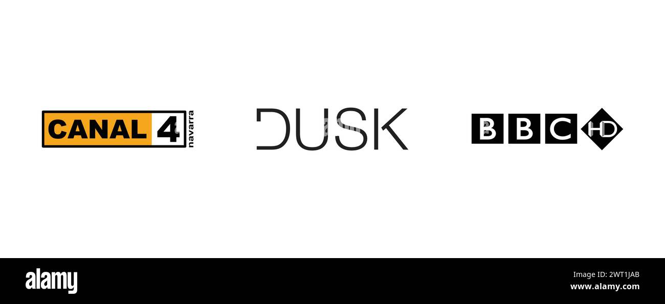 Dusk TV , BBC HD, canal 4 Navarre. Collection de logo de marque vectorielle. Illustration de Vecteur