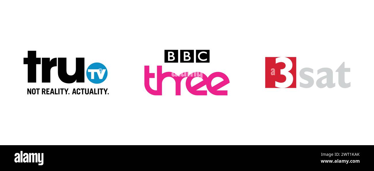 BBC Three, Tru TV, 3Sat. Collection de logo de marque vectorielle. Illustration de Vecteur