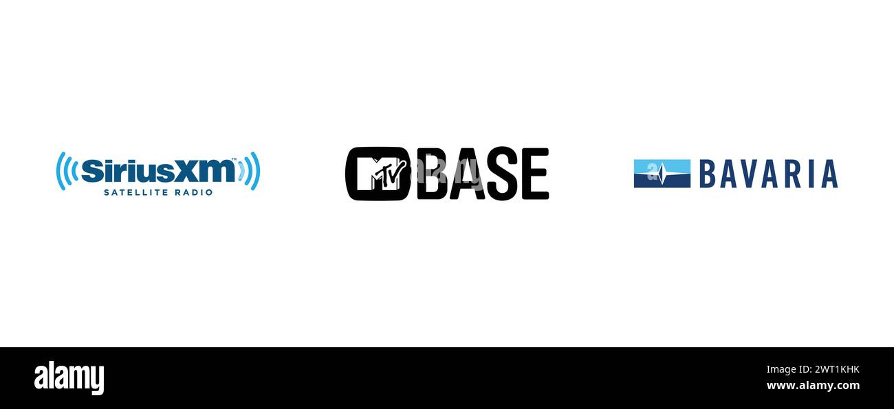 MTV base, Sirius XM Radio, Bavaria Yachtbau. Collection de logo de marque vectorielle. Illustration de Vecteur