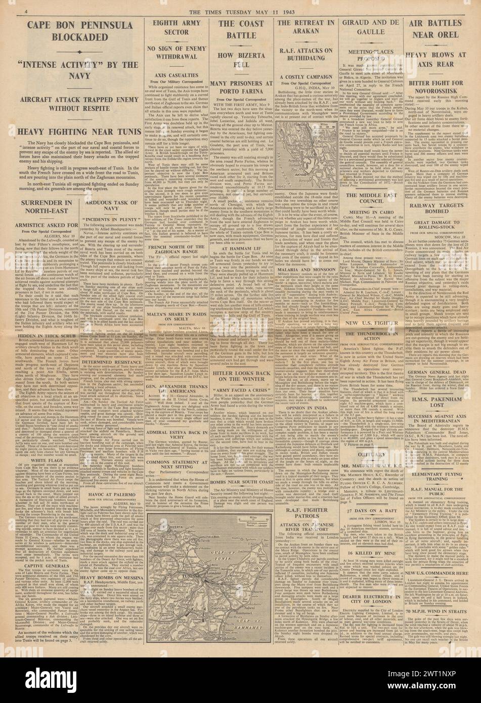 1943 le Times rapporte que les forces de l'axe se rendent en Afrique du Nord Banque D'Images