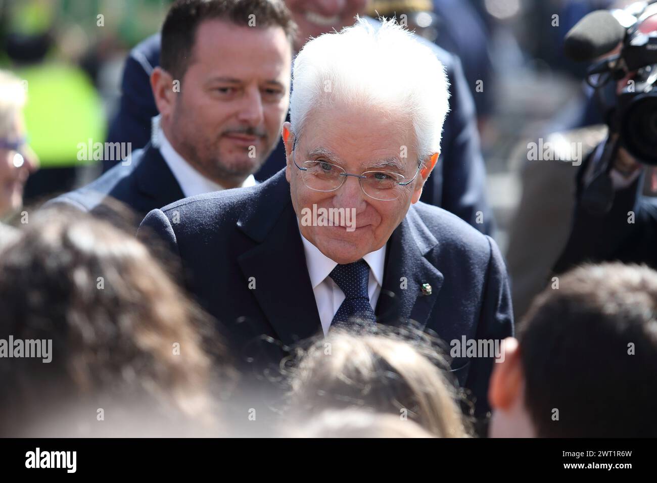 Le Président de la République italienne Sergio Mattarella participe à la cérémonie du quatre-vingtième anniversaire de la destruction de la ville. Cassino, Italie. 15 mars 2024. ANTONIO NARDELLI / ALAMY LIVE NEWS Banque D'Images