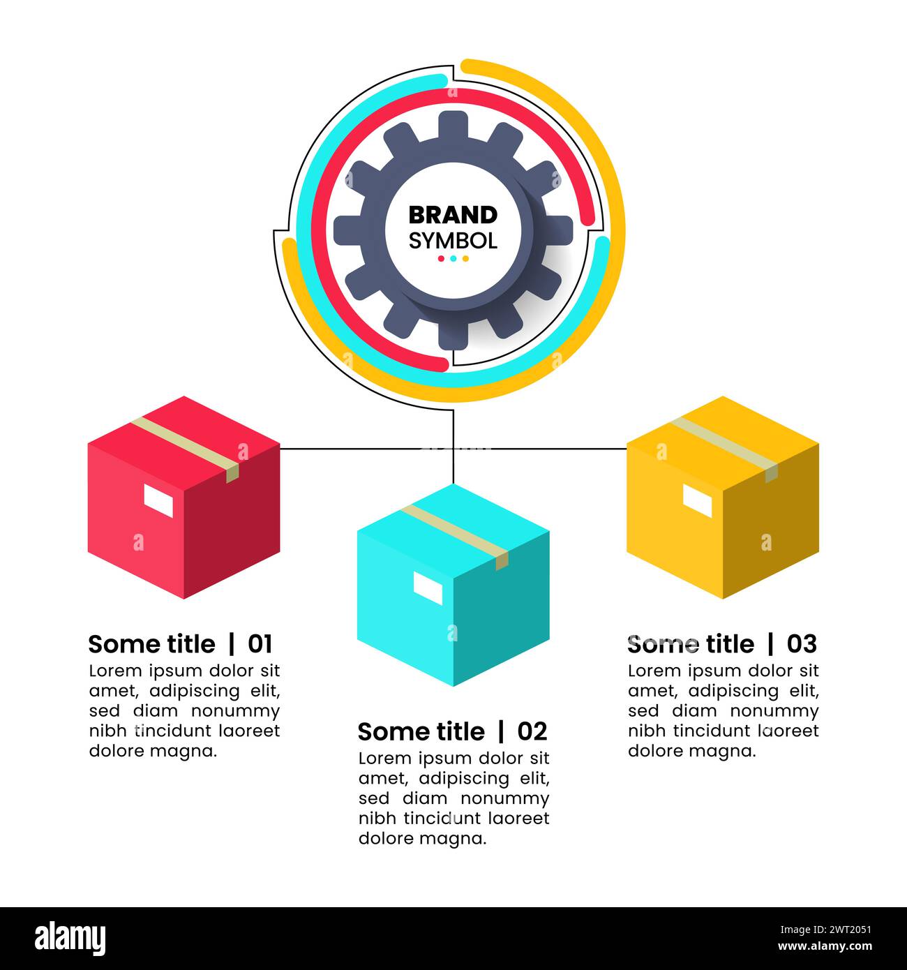 Modèle d'infographie avec 3 options ou étapes. Paquets. Peut être utilisé pour la mise en page de flux de travail, diagramme, bannière, webdesign. Illustration vectorielle Illustration de Vecteur