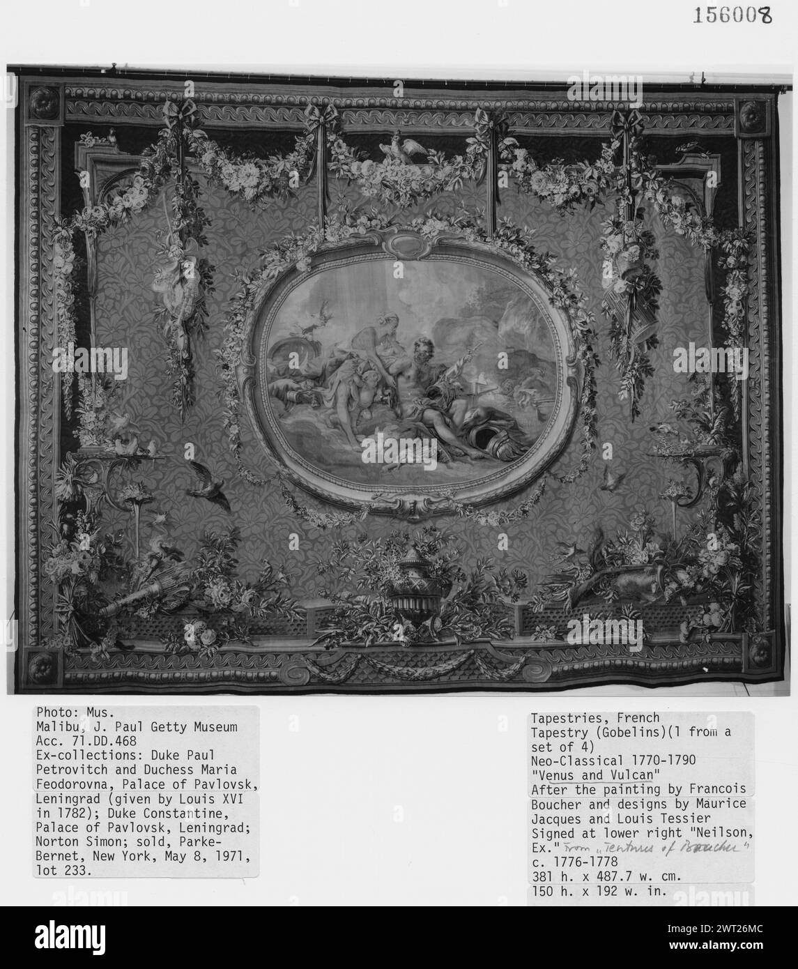 Vénus (Aphrodite) et Vulcain (Héphaïstus). Boucher, François (français, 1703-1770) (auteur de dessin) [peintre] Jacques, Maurice (français, 1712-1784) (auteur de dessin, alentour) [peintre] Tessier, Louis (français, CA.1719-1781) (auteur de dessin, alentour) [peintre] Neilson, Jacques (français, né en 1714-d.1788) (atelier) [tisserand] 1775-1778 Tapestry dimensions : H 12'7 1/2' x l 16'3 3 3 3' Tapestry & Silk/4' Tapesft/Silk/26 84-108/inch) culture : Centre de tissage français : Paris histoire de propriété : donné au Grand-Duc Paul Petrovitch (tsar Paul I) et à la Grande-Duchesse Maria Feodo Banque D'Images