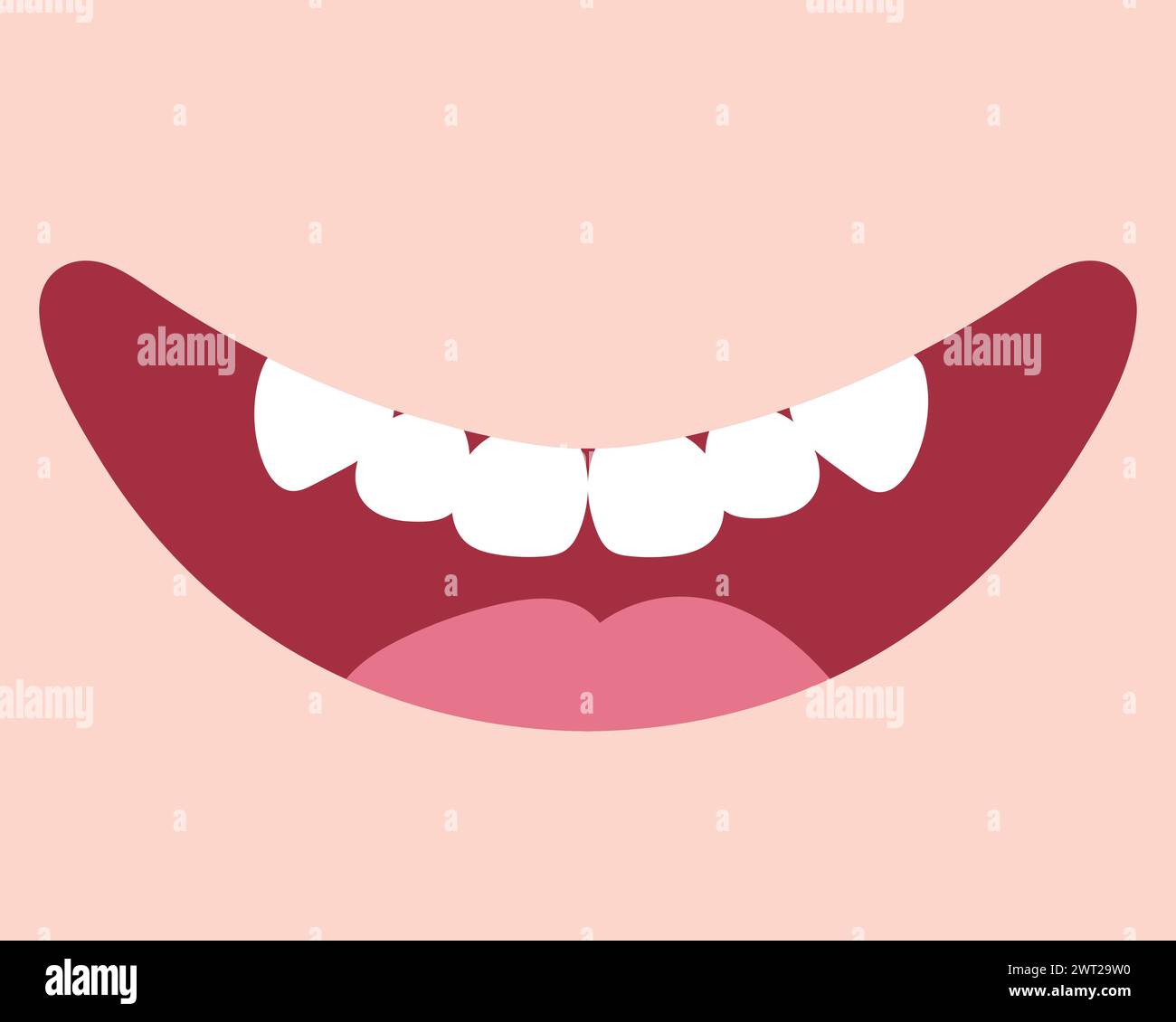 Bouche souriante humaine de dessin animé avec des dents. Joli sourire dessiné à la main avec de gros crocs. Illustration vectorielle Illustration de Vecteur