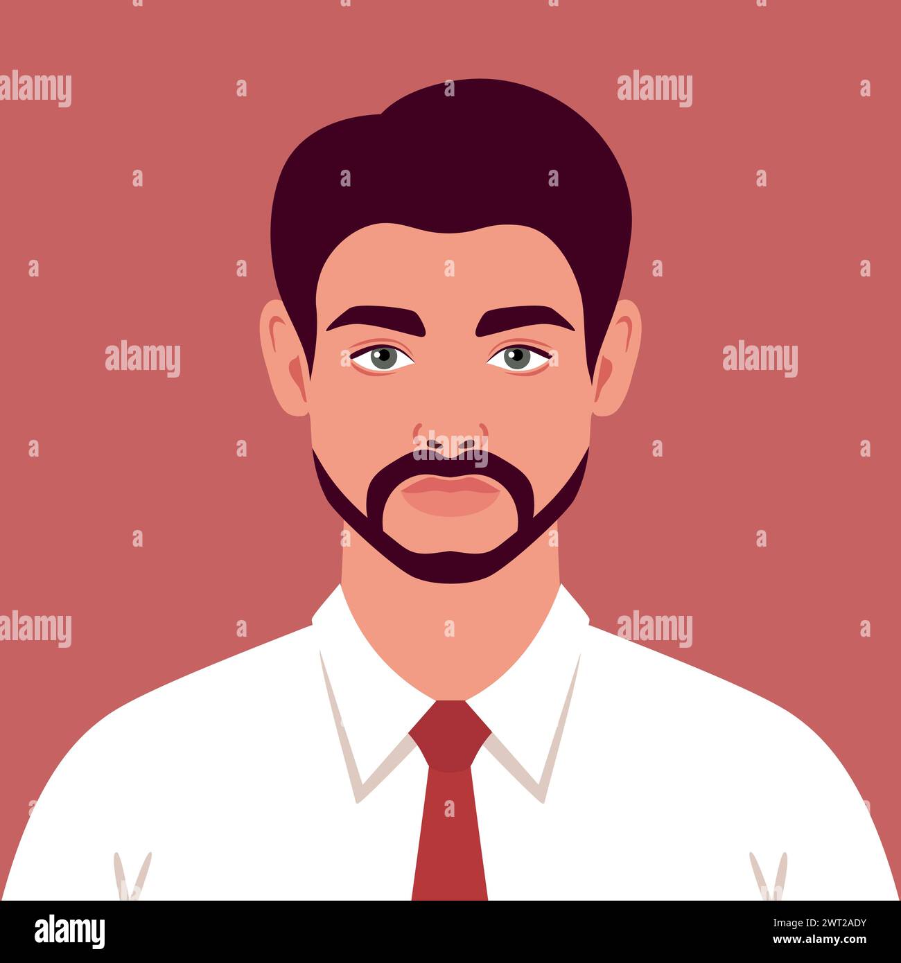 Jeune homme avec une barbe portant une chemise et une cravate. Portrait ou avatar d'un employé de bureau. Illustration vectorielle Illustration de Vecteur