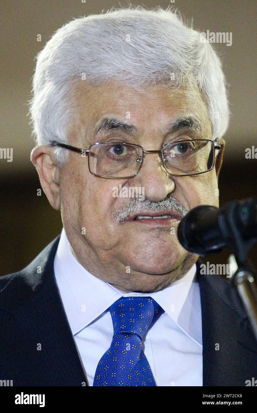 Le président palestinien Abu Mazen lors d'une conférence de presse à Naples Banque D'Images