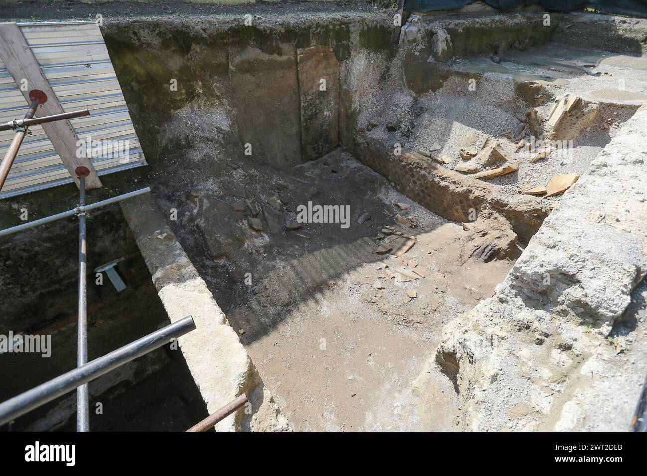 Les ruines d'une maison romaine (une nouvelle découverte importante), près de Pompéi, découvertes sur le territoire de Boscoreale. Banque D'Images