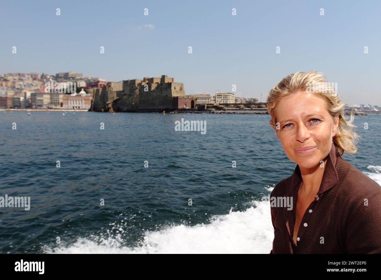 L'animateur de télévision Donatella Bianchi pendant l'enregistrement de l'émission de télévision italienne 'Linea Blu' aka Blue Line Banque D'Images