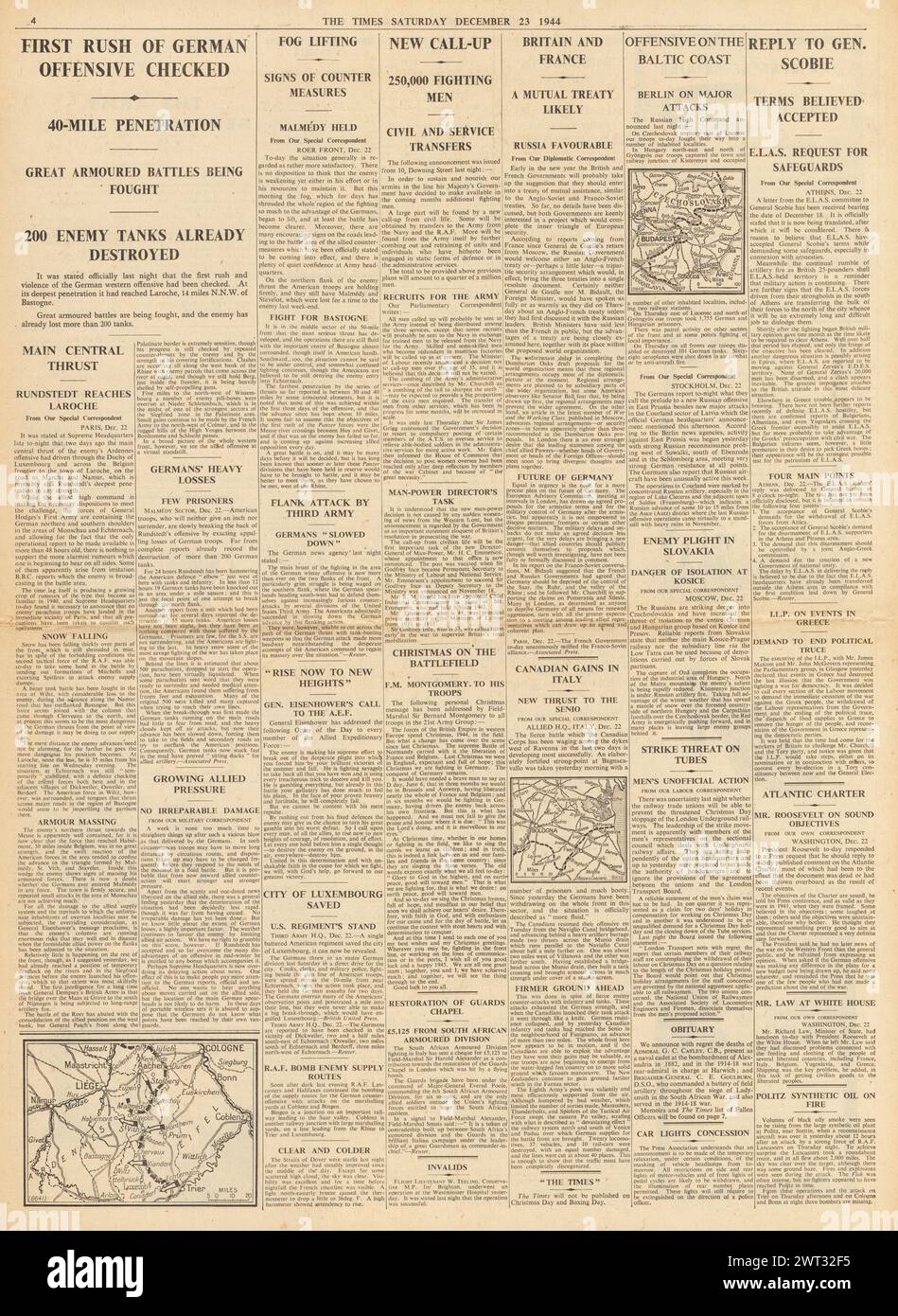 1944 le Times rapporte la bataille des Ardennes Banque D'Images