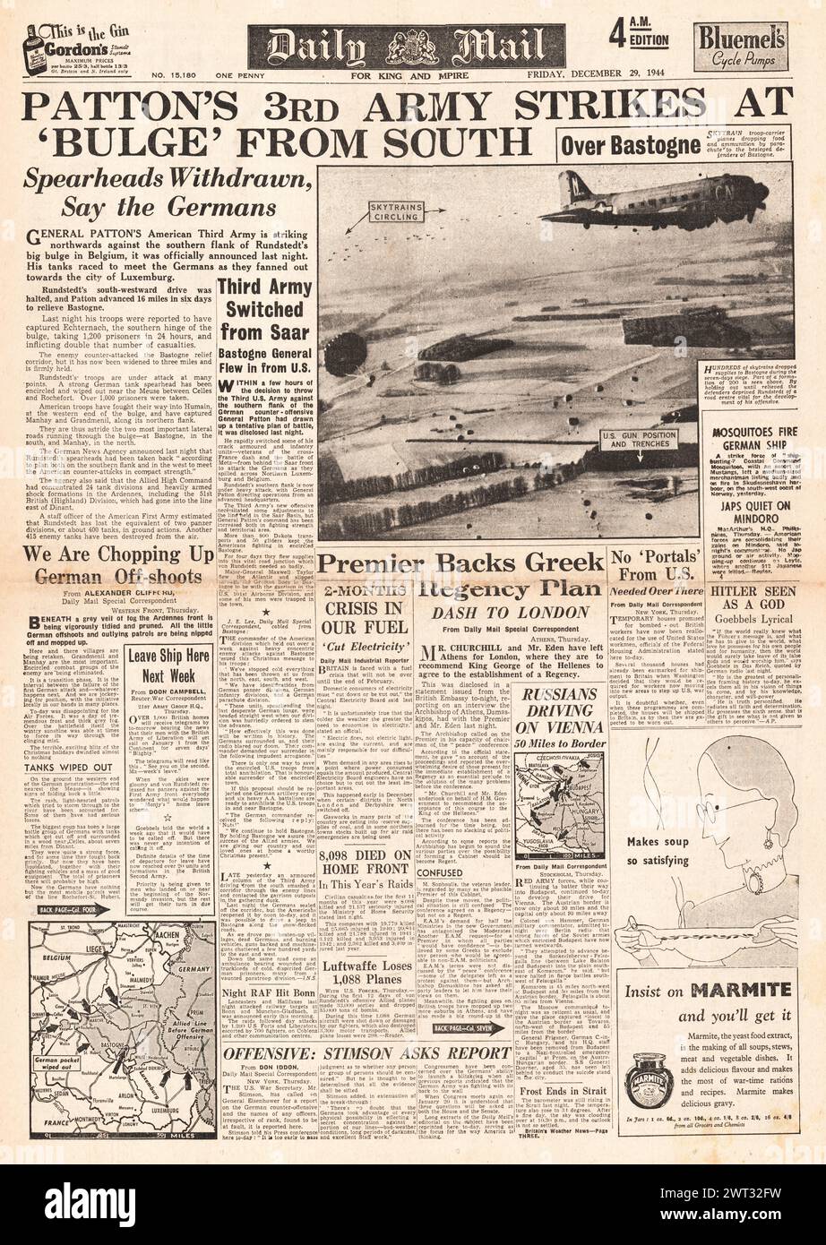 1944 Daily Mail/la page déclaration Bataille des Ardennes Banque D'Images