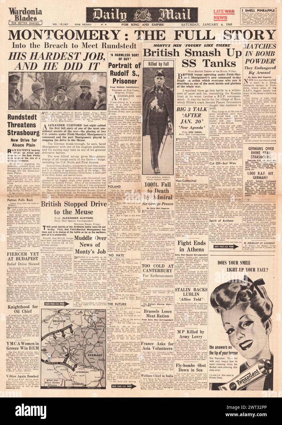 1945 Daily mail page d'accueil de Battle of the Ardge Banque D'Images