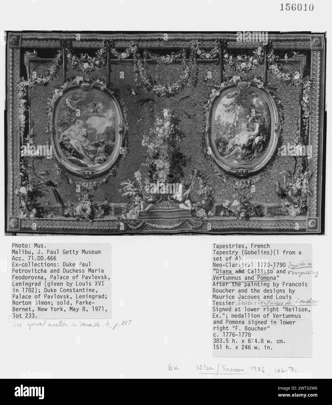 Jupiter et Callisto, Vertumnus et Pomona. Boucher, François (français, 1703-1770) (auteur de dessin) [peintre] Jacques, Maurice (français, 1712-1784) (auteur de dessin, alentour) [peintre] Tessier, Louis (français, CA.1719-1781) (auteur de dessin, alentour) [peintre] Neilson, Jacques (français, né en 1714-d.1788) (atelier) [tisserand] 1775-1778 Tapestry dimensions : H 12'7/8' x W 20'7 3/4' Tapestry Tapestry & Silk/26 inch : Wool/4' 84-108/inch) culture : Centre de tissage français : Paris histoire de propriété : donné au Grand-Duc Paul Petrovitch (tsar Paul I) et à la Grande-Duchesse Maria Feod Banque D'Images
