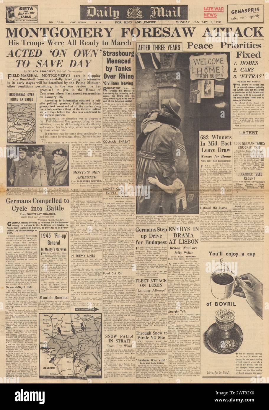 1945 Daily mail page d'accueil de Battle of the Ardge Banque D'Images