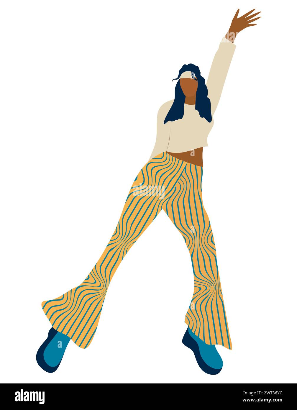 Jeune femme dansant style des années 70 Vector illustration isolé sur fond blanc Illustration de Vecteur